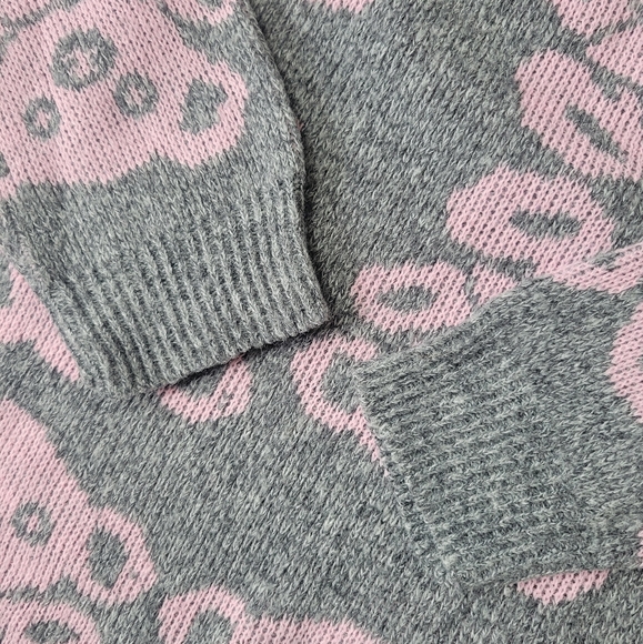 Vintage Arielle Teddy Bear Koala Acrylic Sweater Gray & Pink 80s 90s Kawaii M/L - Picture 5 of 14